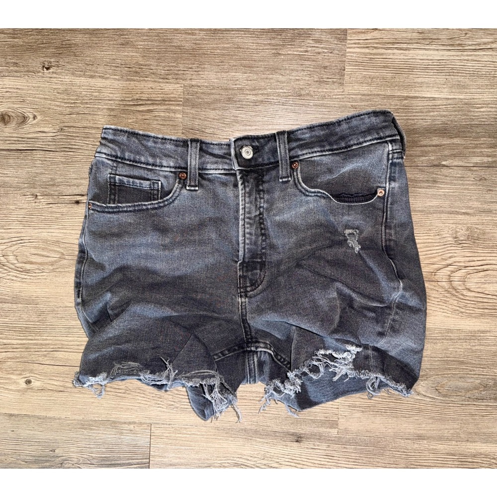 Old Navy OG Straight High Rise Distressed Denim Cut Off Shorts Grey Black Sz 10